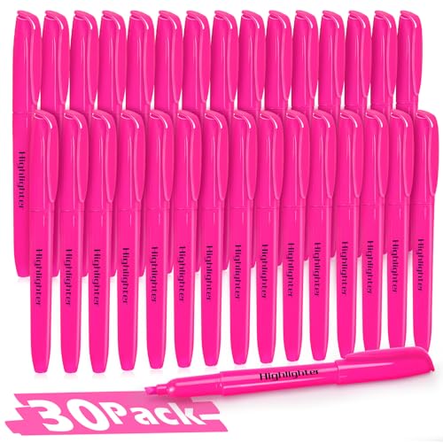 Duchong Highlighters, 30 Packs Pink Highlighter Bright Colors Bulk, Chisel Tip Dry-Quickly No Bleed Highlighter Markers for Adults Kids, Office Classroom Must Have, School Supplies for Teachers - color: Pink