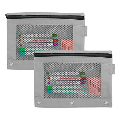 BAZIC PRODUCTS Retro Pastel 3-Ring Pencil Pouch with Mesh Window, 2-Pack | clear mesh window and a zipper closure for pens; pencils - color: Pastel Grey, size: 2-Pack
