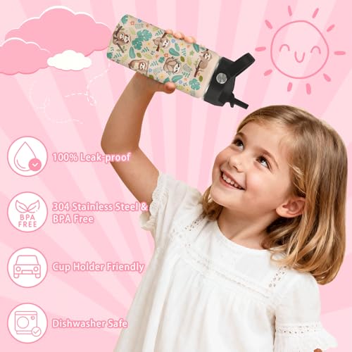Sloth Water Bottle, 16oz Kids Stainless Steel Insulated Water Bottle with Straw Lid, Sloths Cup Tumbler Gifts for Sloth Lovers Women Girls - color: Sloth