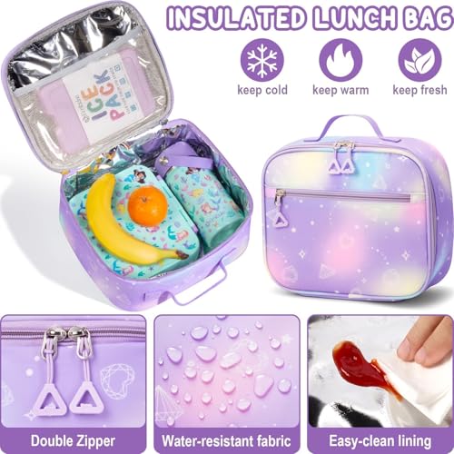 Fimibuke Kids Backpack for School Girls, 3Pcs Waterproof Girls Backpack with Lunch Box & Pencil Pouch - Lightweight Pink Bookbag for Ages 6+ Elementary Middle School Teens - color: A1.Diamond Pink