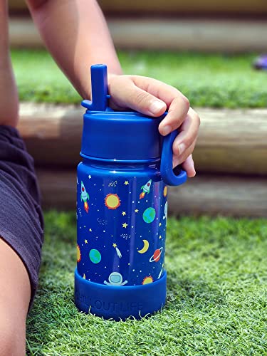 CHILLOUT LIFE 12oz Kids Insulated Stainless Steel Water Bottle with Leak Proof Straw Lid & 144 Stickers - color: Blue Space, style: 12 oz