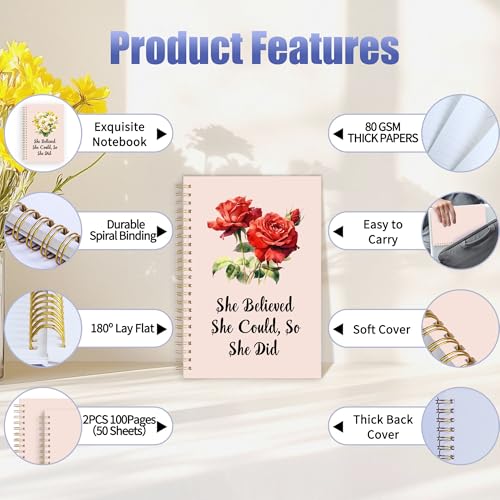 2Pcs Spiral Journal Notebook with 100 Pages, A5 College Ruled Hardcover Notebook for Office School Home,Twin-Wire Binding Notebook with Premium Thick Pape for Work and Study 8.46x6.22 - color: Rose（she Believe）