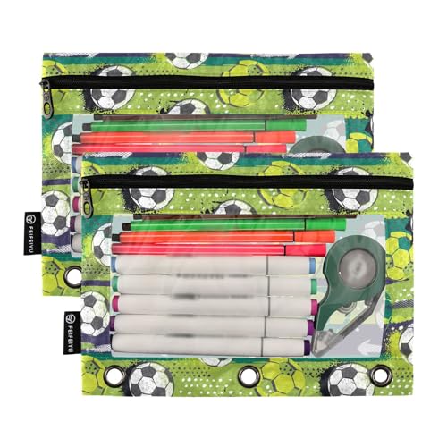 Soccer Ball Dense Print Pencil Pouch for 3 Ring Binder 2 Pcs Binder Pouches with Zipper Pocket Pencil Case Bag with Clear Window for Home Office School Supplies - color: Multi-soccer Ball Dense