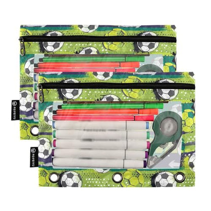 Soccer Ball Dense Print Pencil Pouch for 3 Ring Binder 2 Pcs Binder Pouches with Zipper Pocket Pencil Case Bag with Clear Window for Home Office School Supplies - color: Multi-soccer Ball Dense