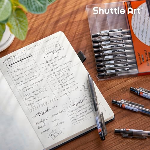 Shuttle Art Black Gel Pens, Ink Glide Series 15 Pack Retractable 0.5mm Fine Point Rollerball Gel Ink Pens Quick Drying Waterproof Smooth Writing with Comfortable Grip for Office School and home