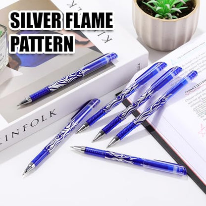8 Pack Blue Ink Erasable Gel Pens, 0.5mm Fine Point, Flame Patterned Barrel, Comfortable Grip, with Eraser, Ideal for Journaling, School Work, Office Tasks, Note Taking, DIY Projects - color: 8 Blue