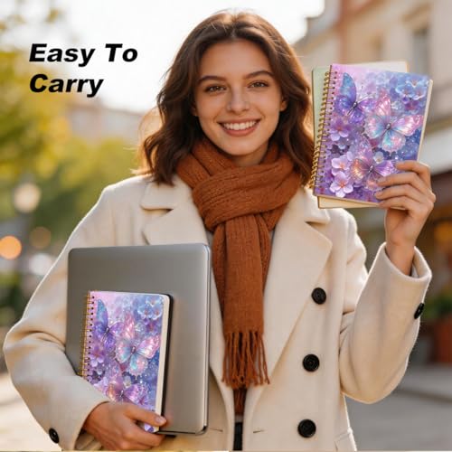 2 Pcs Purple Butterfly A5 Spiral Notebook, Journal Notebook 160 Pages | Aesthetic Flower College Ruled Notebooks, Purple Themed Notebooks, Hardcover Journals for Writing Office, Butterfly Gifts - color: Multicolour 0029