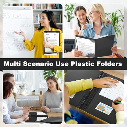 Henoyso 24 Set Take Home Folders with Clear Front Pocket, School-to-Home Communication Folder Bulk for Back to School Classroom, Heavy Duty Plastic Parent-Teacher Homework Folders (Black) - color: Black