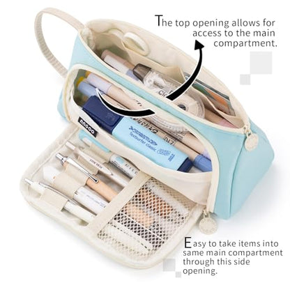 EASTHILL Big Capacity Pencil Case Pouch Pen Case Simple Stationery Bag School College Office Organizer for Teens Girls Adults Student - color: Light Blue XW