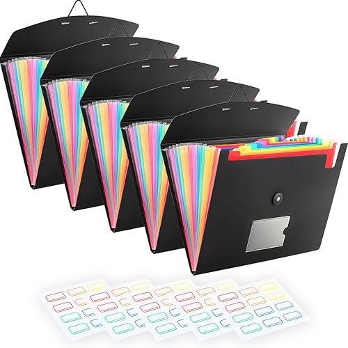 5-Pack 13-Pocket Expanding File Folder, Accordion File Organizer with Labels, Fits Letter Size & A4 Paper, for Home Office School College Supplies - size: 5-Pack 13 Pocket