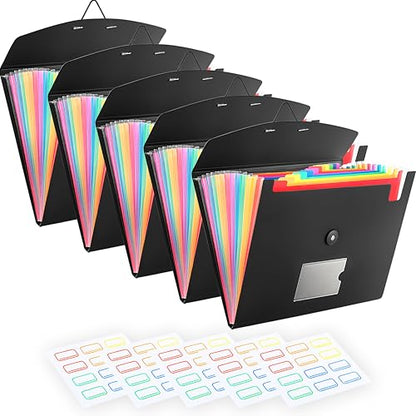 5-Pack 13-Pocket Expanding File Folder, Accordion File Organizer with Labels, Fits Letter Size & A4 Paper, for Home Office School College Supplies - size: 5-Pack 13 Pocket