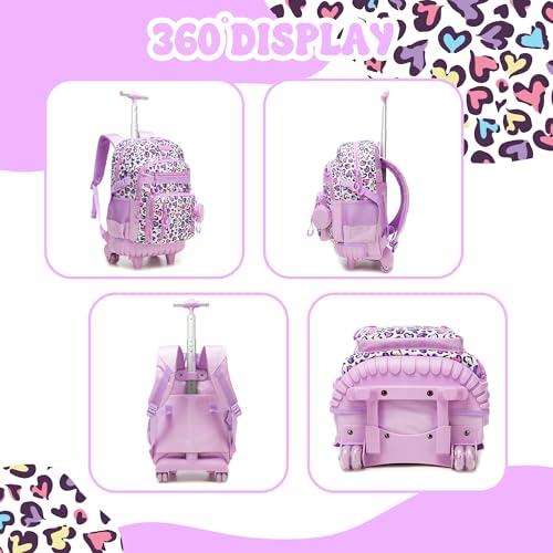 Rolling Backpacks for Kids Backpack for Girls with Lunch Bag Pencil Case 16.5" Kids Backpack with Wheels Roller Backpacks for Girls - color: Ziseaixin