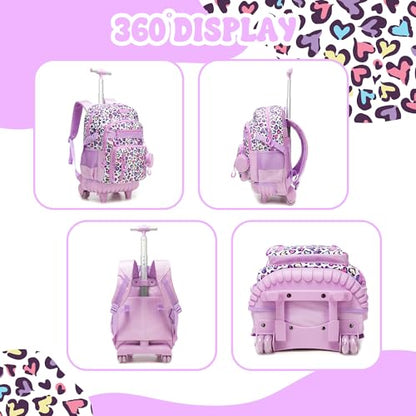 Rolling Backpacks for Kids Backpack for Girls with Lunch Bag Pencil Case 16.5" Kids Backpack with Wheels Roller Backpacks for Girls - color: Ziseaixin