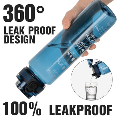 OLDLEY Water Bottle, 32oz Motivational Sports Water Bottle with Time Marker - Times to Drink - Tritan, BPA Free, Wide Mouth Leakproof,Midnight Blue - color: Midnight Blue