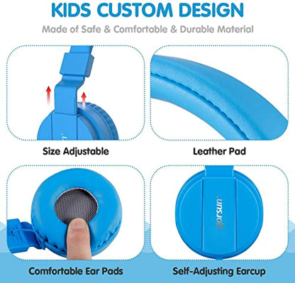 ONTA Kids Headphones for Boys Girls - Child Student Headset Wired Plug Toddler Earphones School Teen on Ear for Ipad | Computer | Smart Phone | Amazon Fire Tablet | Laptop | Plane Travel | Game, Blue - color: Blue