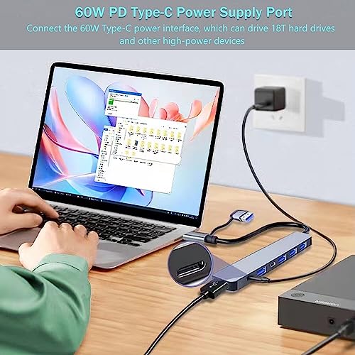VIENON Aluminum USB C & USB Hub 7-in-1 with USB 3.0, USB-C Ports for PC/Laptops/MacBook Pro/Air/iMac/iPad and More Devices