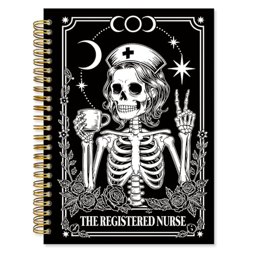 Black Gothic RN Nurse Spiral Notebook Gifts, Nursing Skeleton Hardcover Lined Notebooks Journal for Office Work, Registered Nurse Appreciation Thank You Gifts for Nurses Week Notebook A5 5.5x8.3 - color: nurse-D