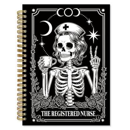 Black Gothic RN Nurse Spiral Notebook Gifts, Nursing Skeleton Hardcover Lined Notebooks Journal for Office Work, Registered Nurse Appreciation Thank You Gifts for Nurses Week Notebook A5 5.5x8.3 - color: nurse-D