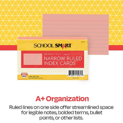 School Smart Ruled Index Cards, 3 x 5 Inches, Salmon, Pack of 100 - color: Salmon, size: 3 x 5 Inches