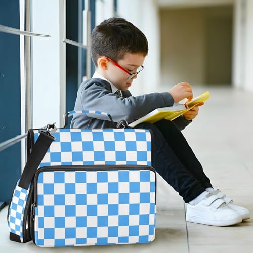 Checkered Blue Zipper Binder 3 Ring 1.5 Inch School Binder Organizer with Shoulder Strap Handle File Folder Pockets Large Capacity Students Girl Boy Men Office Work - color: Checkered Blue