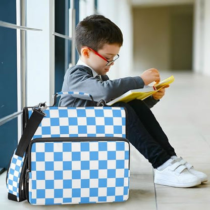 Checkered Blue Zipper Binder 3 Ring 1.5 Inch School Binder Organizer with Shoulder Strap Handle File Folder Pockets Large Capacity Students Girl Boy Men Office Work - color: Checkered Blue