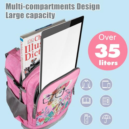 Tilami Rolling Backpack for Kids 18 Inch Wheeled Bookbag for Boys & Girls for School & Travel,Giraffe pink - color: Giraffe Pink