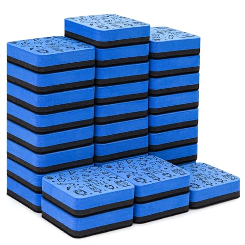 OWLKELA 30 Pack Magnetic Blue Whiteboard Eraser, EVA Material with Felt Bottom for Cleaning Dry Erase Markers on Magnetic Soft Whiteboard, Glass Whiteboard and Dry Erase Board - color: Blue, size: 30 Pcs