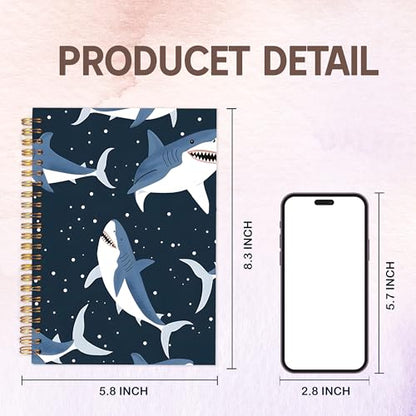 KAOWT Ocean Shark Notebook Journal, Shark Office Supplies Notebooks for Note Taking, Marine Biology Ocean Journal, Beach Gifts, Hardcover Spiral Notebook 5.5x8.3in - color: Summer notbook-black shark