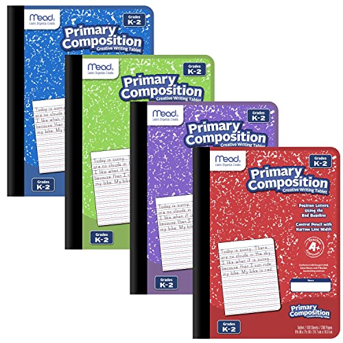 Mead Primary Composition Book, Primary Ruled Journal, Grades K-2, 7-1/2" x 9-3/4", 100 Sheets per Comp Book, Colors Will Vary, 12 Pack (610054-ECM) - size: Pack of 12, style: Grades K-2