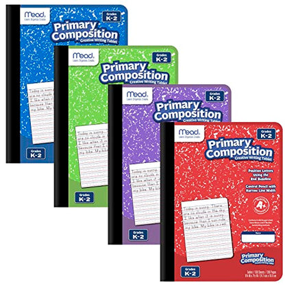 Mead Primary Composition Book, Primary Ruled Journal, Grades K-2, 7-1/2" x 9-3/4", 100 Sheets per Comp Book, Colors Will Vary, 12 Pack (610054-ECM) - size: Pack of 12, style: Grades K-2