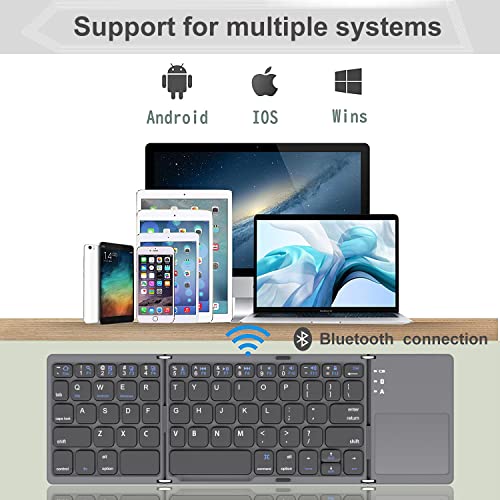 ROCK&ROWN Foldable Bluetooth Keyboard, Pocket Size Portable Wireless Keyboard with Touchpad for Mac OS,Android, Windows, Linux, PC, Tablet, with Rechargeable Li-ion Battery-Dark Gray