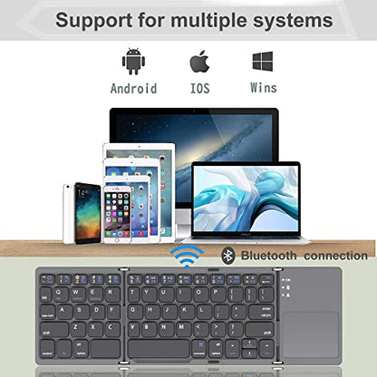 ROCK&ROWN Foldable Bluetooth Keyboard, Pocket Size Portable Wireless Keyboard with Touchpad for Mac OS,Android, Windows, Linux, PC, Tablet, with Rechargeable Li-ion Battery-Dark Gray