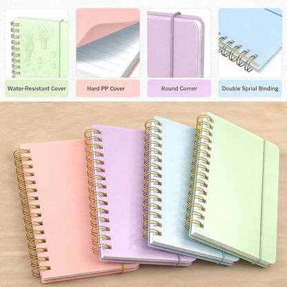 4 Pack 5x7 Small Spiral Notebook, Hardcover Spiral Journal Notebook with Removable Dividers Tabs, Note Books for Note Taking, Work, School, Cute Notebooks with Strap 50 Sheet - size: 5x7 inches