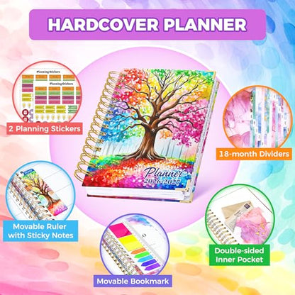 Academic Planner 2026-2027, 18 Months Weekly & Monthly Calendar Planner | July 2026 - Dec 2027, 6.6" x 8.3 A5 Size, Hardcover Daily Agenda with Tabs, Inner Pocket, Bookmark, Stickers, Sticky Note Set - color: Colorful Tree of Life, size: A5