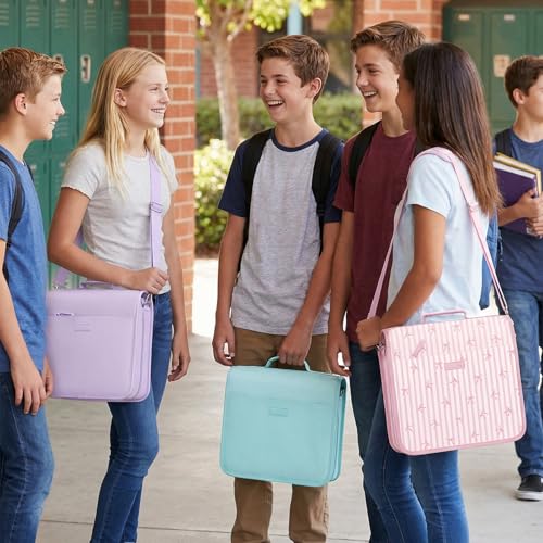 SUNEE Zipper Binder 3 Ring, 3 Inch O-Ring with Handle and Shoulder Strap, 600-Sheet Capacity, 5-Tab Expanding File Folder, Multi-Pockets for Middle School Organizer Binder with Zipper, Lavender Purple - color: Lavender Purple