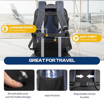 Carry on Backpack, Travel Friendly, Fits TSA requirement, Blue | Extra Large 40L-50L Travel Backpack TSA Approved, Water Resistant Bag, Expandable Laptop Bagpack, Travel Backpack for men - color: Blue, size: XX-Large