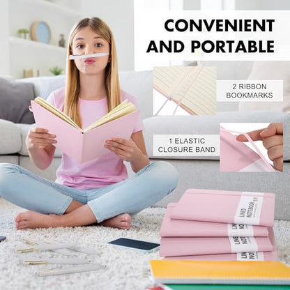 Aodaer 12 Set Lined Notebook Journals with Pens A5 Notebooks 100 GSM College Ruled Hardcover Notebook PU Leather Notepad with Pen Holder for Office School, 5.7 x 8.3 Inches, Pink - color: Pink