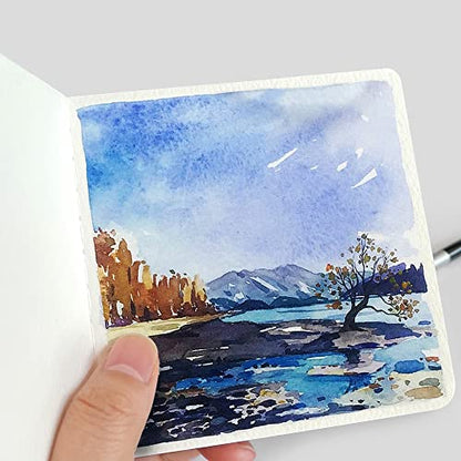 Watercolor Paper Sketchbook,3.9x3.9 Inch Mini Mixed Media Notebook,140lb/300gsm Artist Heavyweight Paper,30 Sheets Small Travel Drawing Journal for Adults,Painting,Watercolors,Art Supplies,Dark Blue - color: 3.9x3.9 inch-300gsm-dark blue