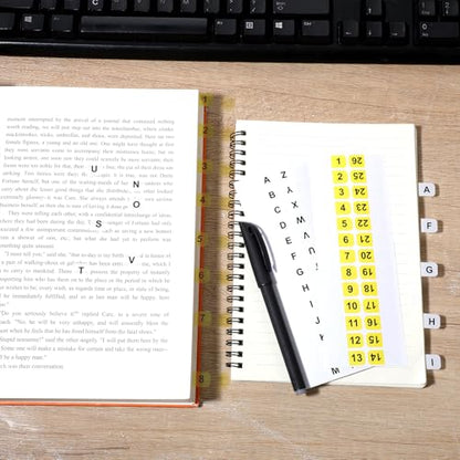 260pcs Alphabet Tabs Self Adhesive A-Z 26 Letters Tabs Sticky and Number Stickers,10 Sheets Alphabet Self Adhesive Page Tab Alphabetical Tab Indexes for Books, Dictionary, Notes, File - color: Yellow