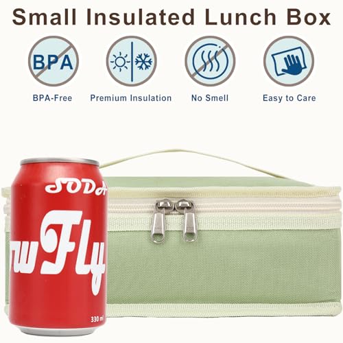 FlowFly Small Insulated Lunch box Portable Soft Bag Mini Cooler Thermal Meal Tote Kit with Handle for Work & School, Light Matcha - color: Light Matcha