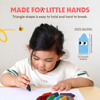Honeysticks Triangular Crayons (10 Pack) - 100% Pure Beeswax, Food Grade Colors, Non Toxic Crayons for Baby, Toddlers ages 1-3, 2-4, Easy Grip Triangle Shape, Durable, Sustainably Made in New Zealand