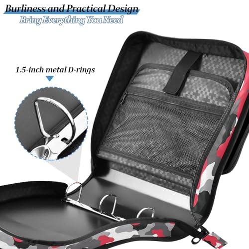 3 Ring Zipper Binder Red Grey Black Camouflage Binders Bag with Shoulder Strap 500 Sheets Paper Organizer Trapper Keeper Documents Storage File Folder for School Office - color: A124