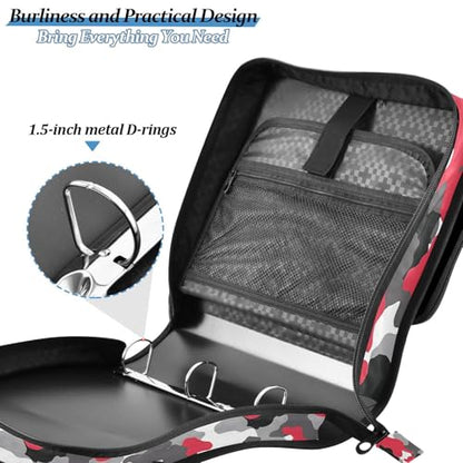 3 Ring Zipper Binder Red Grey Black Camouflage Binders Bag with Shoulder Strap 500 Sheets Paper Organizer Trapper Keeper Documents Storage File Folder for School Office - color: A124