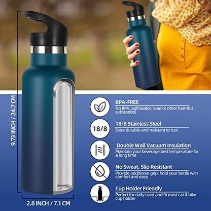 Volhoply 17oz Kids Insulated Water Bottle,Stainless Steel Water Bottles with Straw Lid,Reusable Metal Cups Water Bottle,Double Wall Vacuum Sports School Water Flask Keep Cold (Dark Night,1 Set) - color: Dark Night