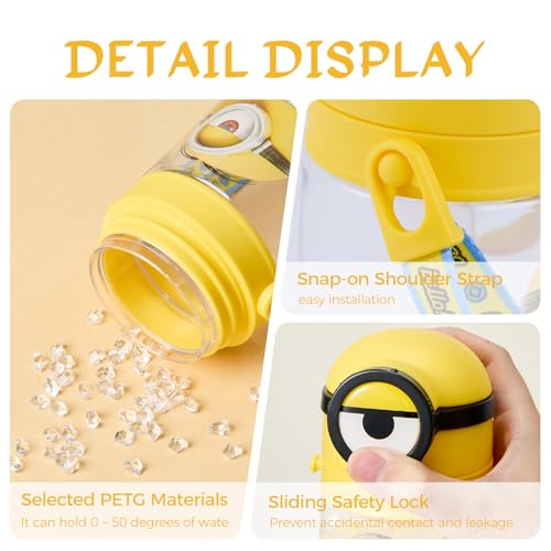MINISO Minions Insulated Water Bottle with Straw 20 oz Travel Tumbler with Lid Holder Compatible Cup BPA-Free Bottle with Strap for Boys Girls and Kids School Office Home