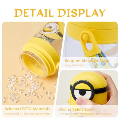 MINISO Minions Insulated Water Bottle with Straw 20 oz Travel Tumbler with Lid Holder Compatible Cup BPA-Free Bottle with Strap for Boys Girls and Kids School Office Home