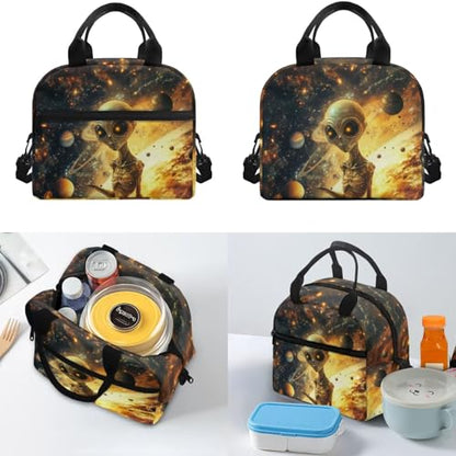 Cool Alien Backpack with Lunchbox for Boys Girls Kids Backpack with Lunch Box Water Bottle Carrier with Strap and Soft Pencil Case 4PCS Set Bookbag with Front Pocket for Teens Back to School - color: Cool Alien