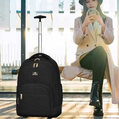 MATEIN Rolling Bag for Women, 17 inch Wheeled Laptop Backpack | TSA-Friendly Design, Wet Dry separation pocket, Backpacks with Wheels, 40L Large Capacity, Water Resistant, Multi-Pocket - color: Black, size: 17-inch