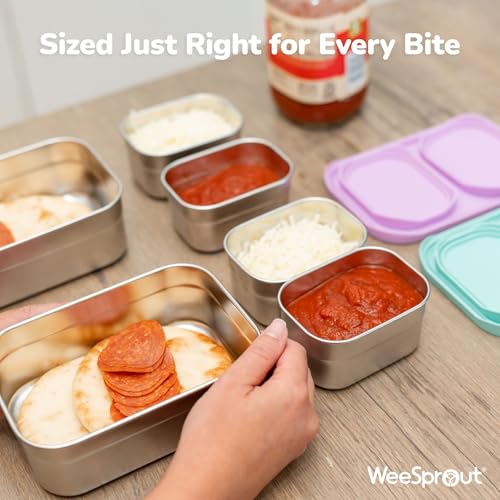 WeeSprout Stainless Steel Lunch Box Set - 750mL & 230mL Food Storage Nested Bento Boxes with Food Grade Silicone Lid - Leak Proof - Freezer Safe (Matte Green) - color: Matte Green