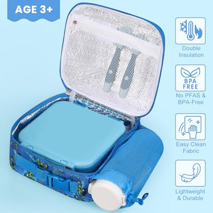 Kids Lunch Box Set with Bento Box, 9oz Stainless Steel Thermo & Insulated Lunch Bag – Hot & Cold Leakproof Lunch Container with Utensils for School & Travel - color: Blue Gamed
